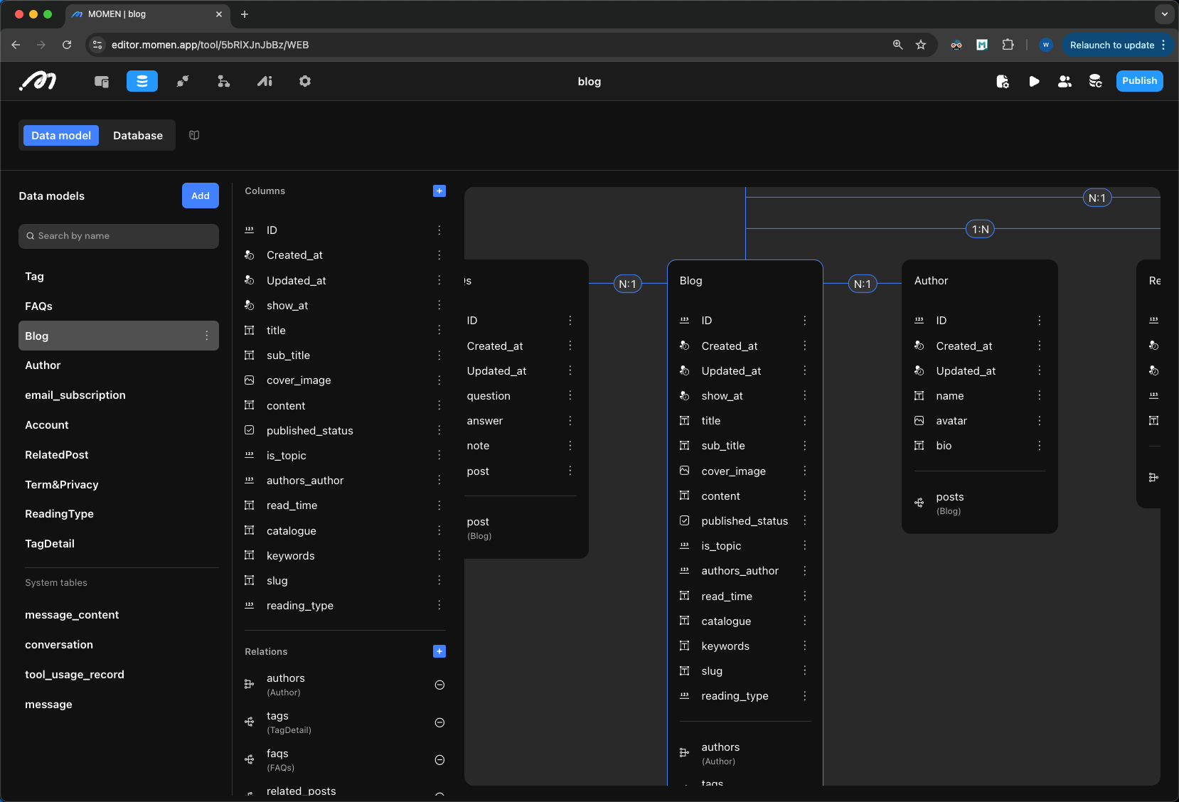 Blog table fields example
